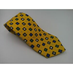 Bullock & Jones San Francisco Men's Yellow Silk Geometric Floral Necktie Tie